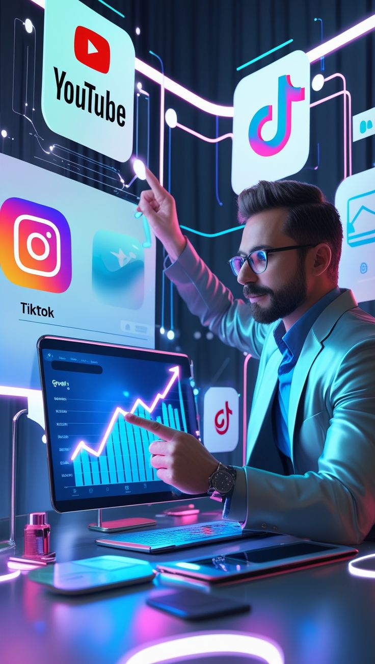 An innovative digital marketer analyzing data on a…